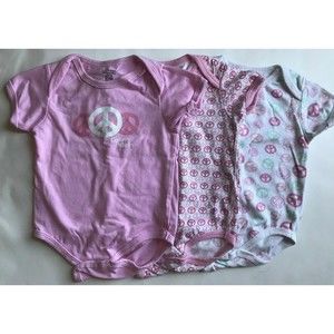 Girl's Size 9m 6-9 Months Lot of 3 Calvin Klein Peace Sign Tops in Pink, White
